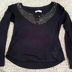 Navy Mid Buttoned Down Shimmer Long Sleeve